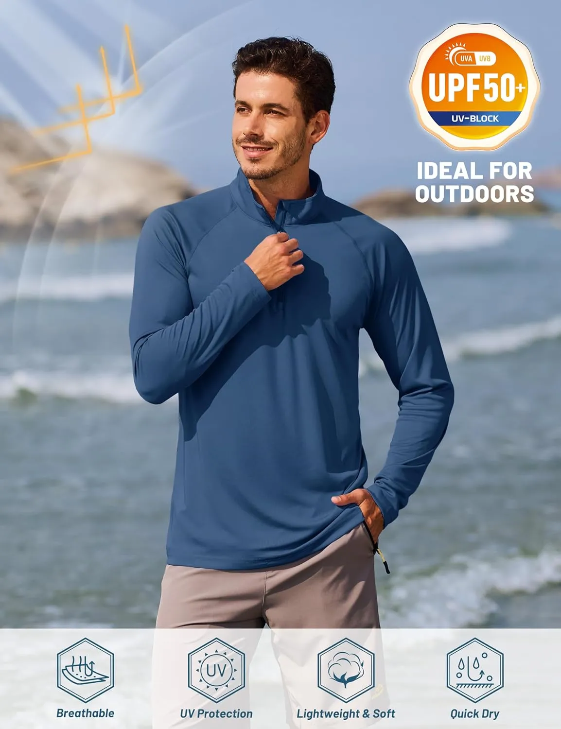 TACVASEN Men's Long Sleeve Athletic Shirts 1/4 Pullover Zip Sun Protection Rash Guard UPF 50  Outdoor Running T-Shirts