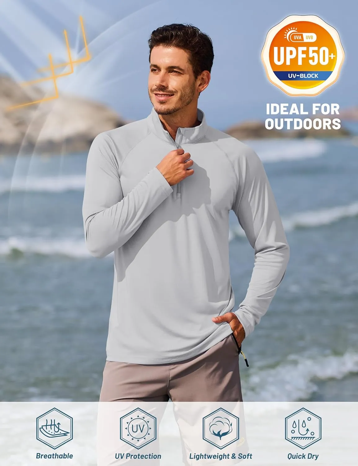 TACVASEN Men's Long Sleeve Athletic Shirts 1/4 Pullover Zip Sun Protection Rash Guard UPF 50  Outdoor Running T-Shirts