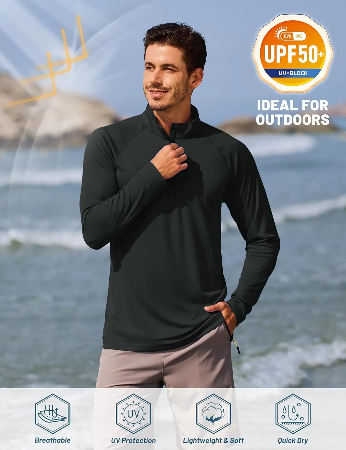TACVASEN Men's Long Sleeve Athletic Shirts 1/4 Pullover Zip Sun Protection Rash Guard UPF 50  Outdoor Running T-Shirts