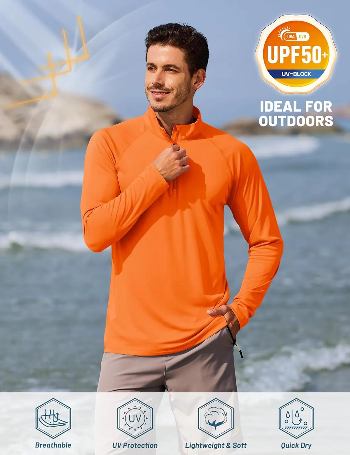 TACVASEN Men's Long Sleeve Athletic Shirts 1/4 Pullover Zip Sun Protection Rash Guard UPF 50  Outdoor Running T-Shirts