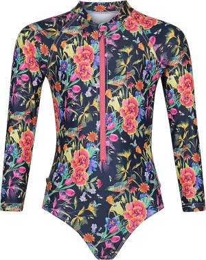 Tame the Sun Long Sleeve Girls' Swimsuit - Rash Guard with Frills, UPF 50  Zipper Swimwear - Bathing Suit for Ages 3-12