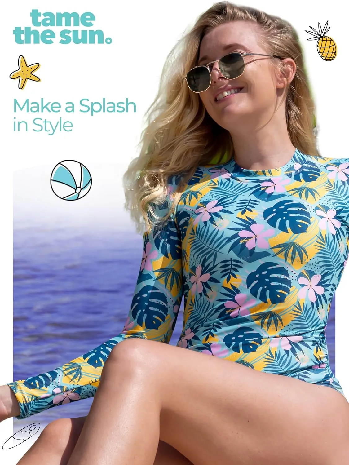 Tame the Sun Long Sleeve Swimsuits for Women - One Piece Tummy Control, UPF 50  Bathing Suit - Rash Guard, Zipper Swimwear