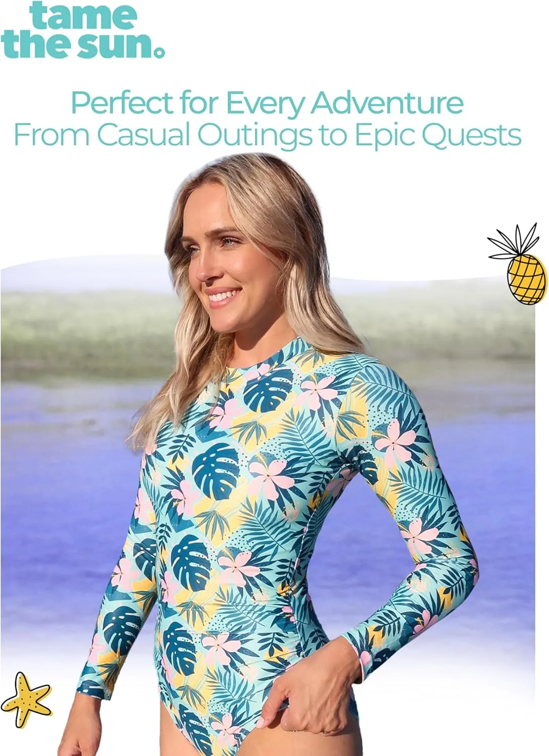 Tame the Sun Long Sleeve Swimsuits for Women - One Piece Tummy Control, UPF 50  Bathing Suit - Rash Guard, Zipper Swimwear