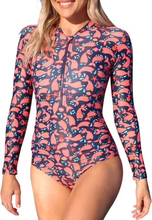 Tame the Sun Long Sleeve Swimsuits for Women - One Piece Tummy Control, UPF 50  Bathing Suit - Rash Guard, Zipper Swimwear