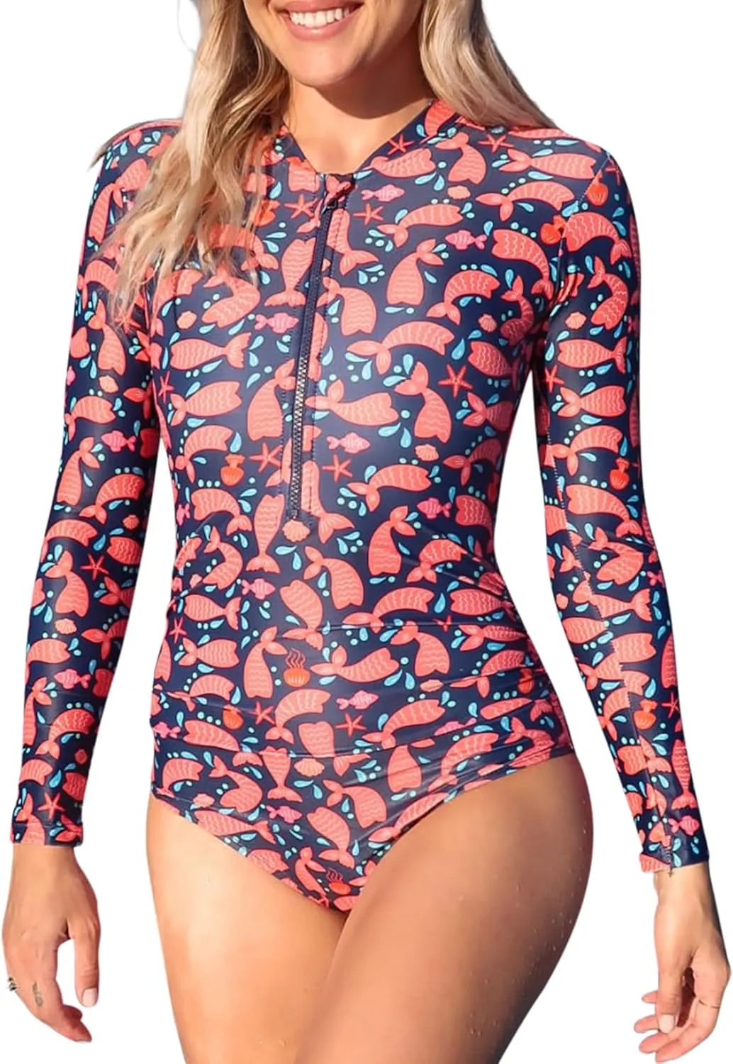 Tame the Sun Long Sleeve Swimsuits for Women - One Piece Tummy Control, UPF 50  Bathing Suit - Rash Guard, Zipper Swimwear