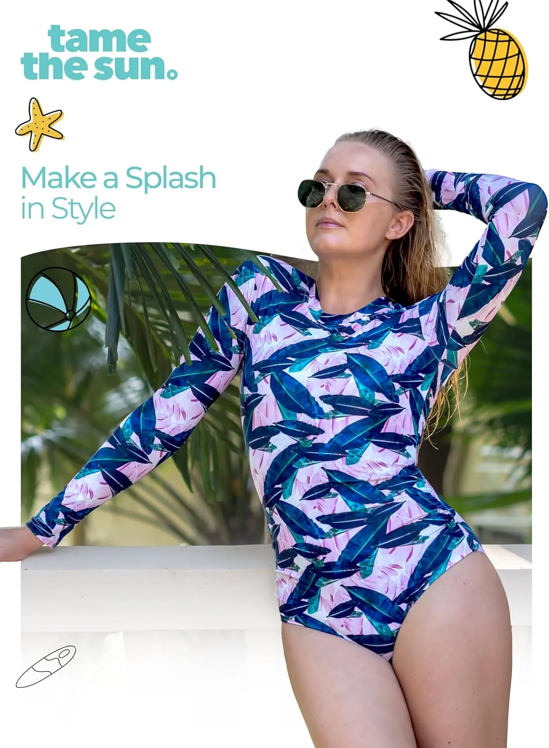 Tame the Sun Long Sleeve Swimsuits for Women - One Piece Tummy Control, UPF 50  Bathing Suit - Rash Guard, Zipper Swimwear