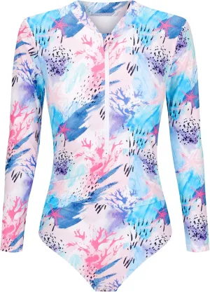 Tame the Sun Long Sleeve Swimsuits for Women - One Piece Tummy Control, UPF 50  Bathing Suit - Rash Guard, Zipper Swimwear