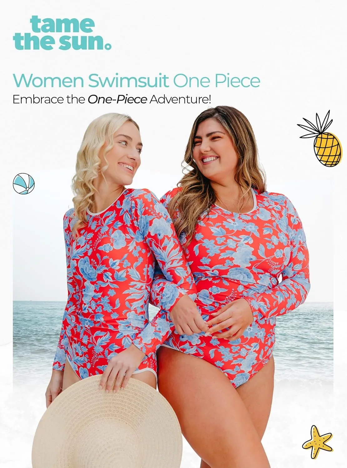 Tame the Sun Long Sleeve Swimsuits for Women - Tummy Control, Ruched Fully Lined Bathing Suit - Rash Guard, Zipper Swimwear