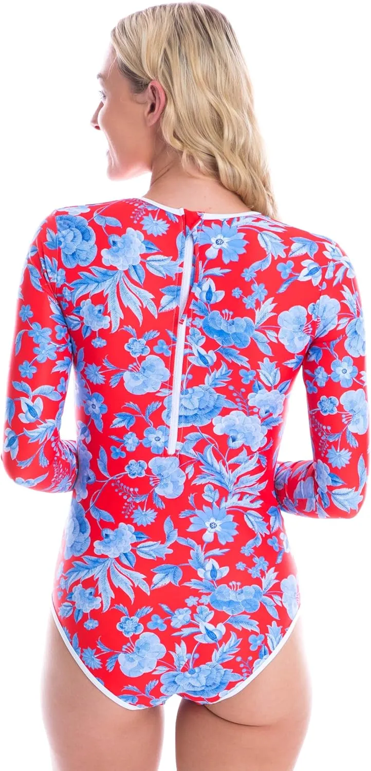 Tame the Sun Long Sleeve Swimsuits for Women - Tummy Control, Ruched Fully Lined Bathing Suit - Rash Guard, Zipper Swimwear