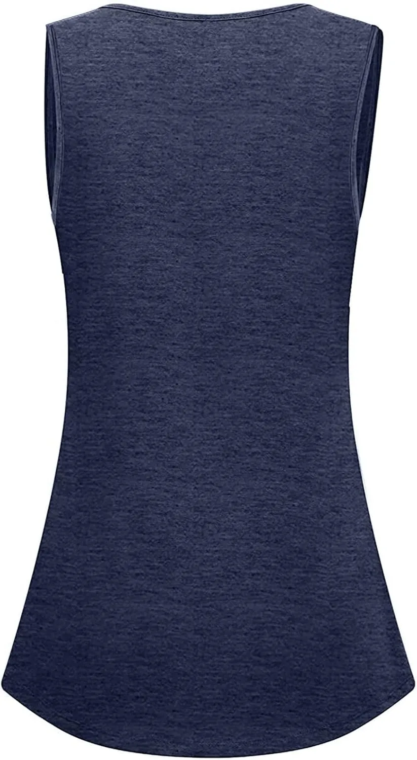 Tank Top for Women, Plus Size Sleeveless Tunic Tops Fashion Lace Patchwork Summer Blouses Crewneck Ruched Solid Shirt