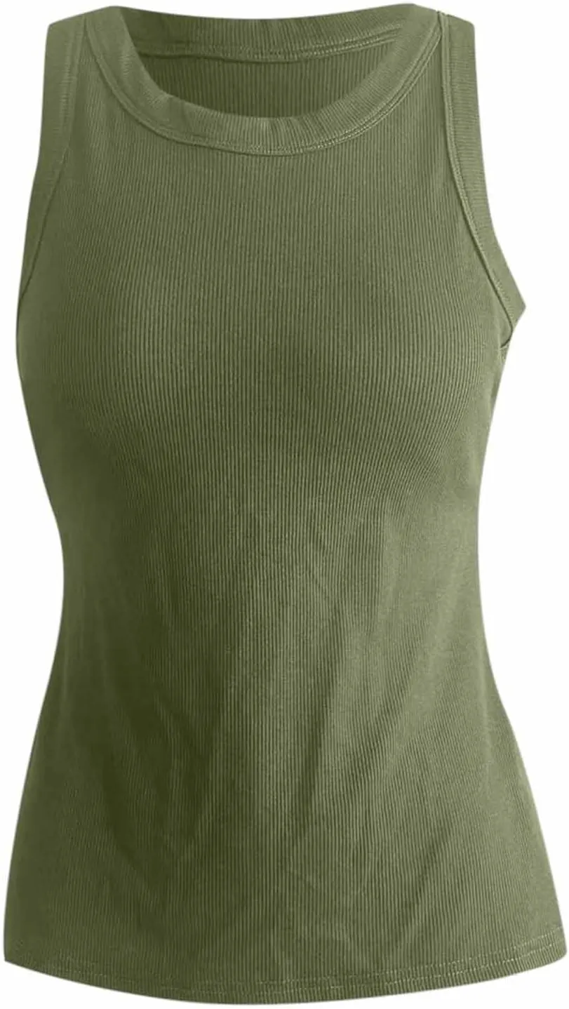 Tank Top with Built in Bra for Women Quick Dry Sleeveless Crew Neck Yoga Shirts Slim Basic Layer Padded Bra Tank Top