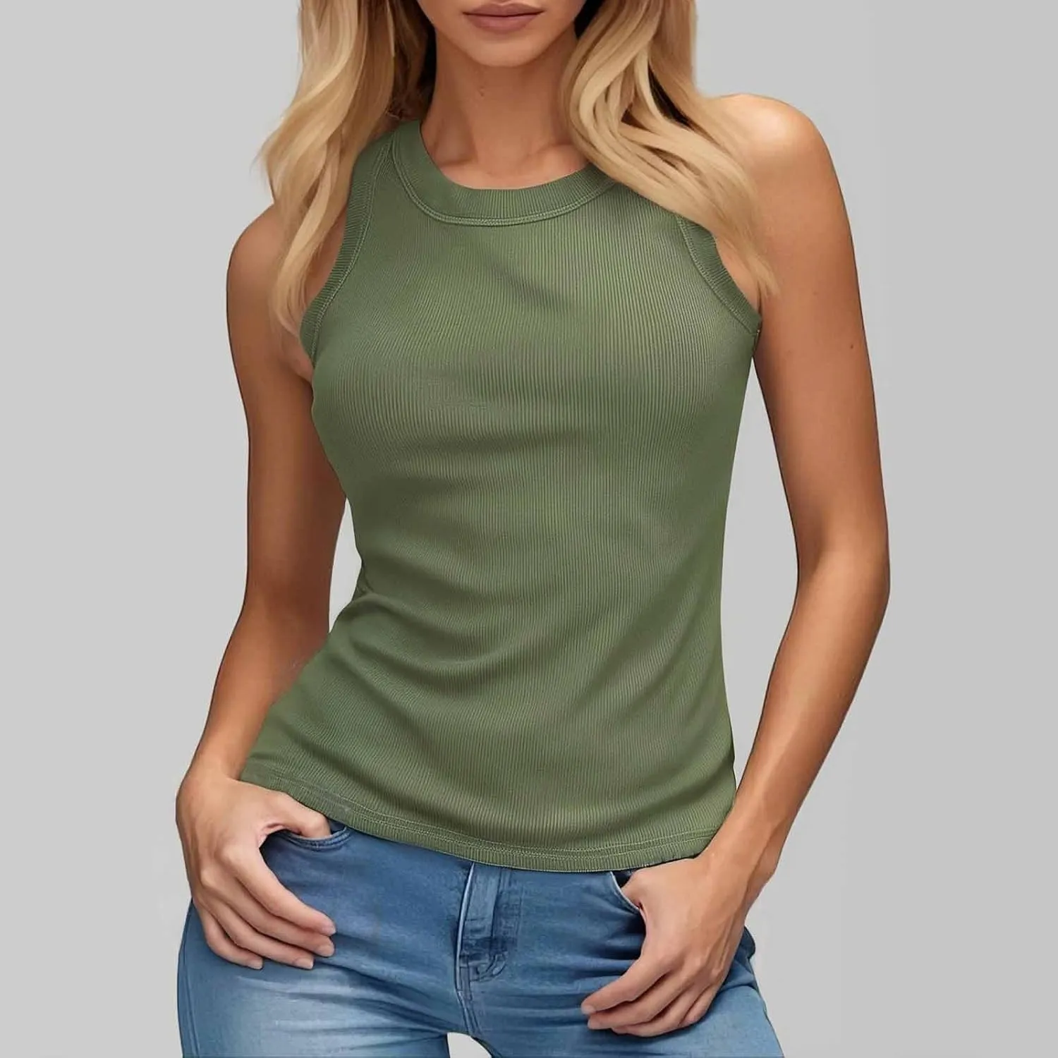 Tank Top with Built in Bra for Women Quick Dry Sleeveless Crew Neck Yoga Shirts Slim Basic Layer Padded Bra Tank Top