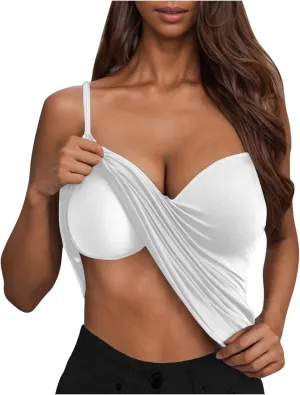 Tank Top with Built in Bra for Women Sexy Spaghetti Strap v Neck Camisole Tops Workout Summer Cami Undershirt