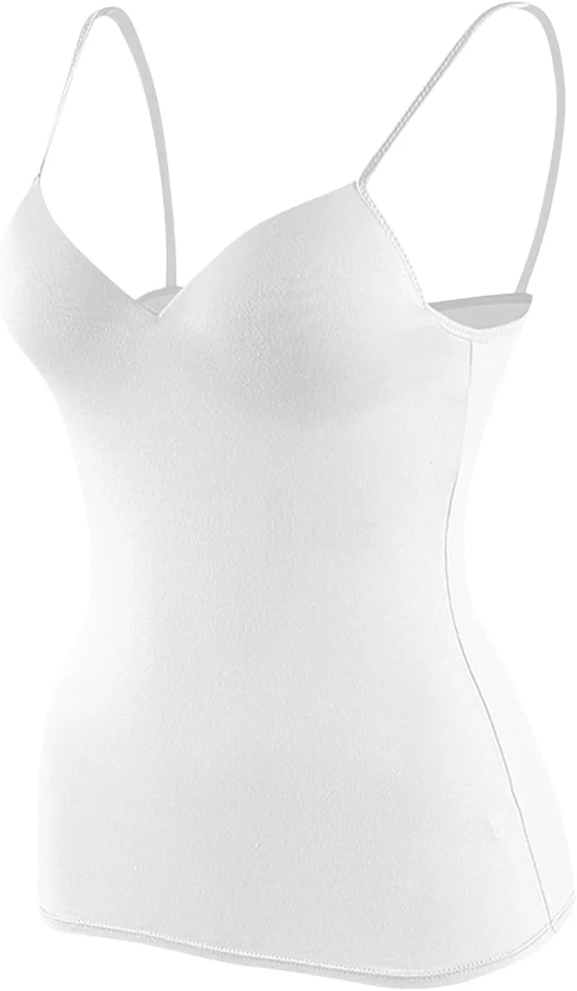 Tank Top with Built in Bra for Women Sexy Spaghetti Strap v Neck Camisole Tops Workout Summer Cami Undershirt