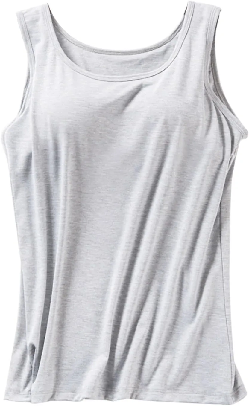 Tank Top with Built in Bra for Women Sports Cute Cami Shirts Spring Summer Workout Camisoles Sleeveless Under Clothes