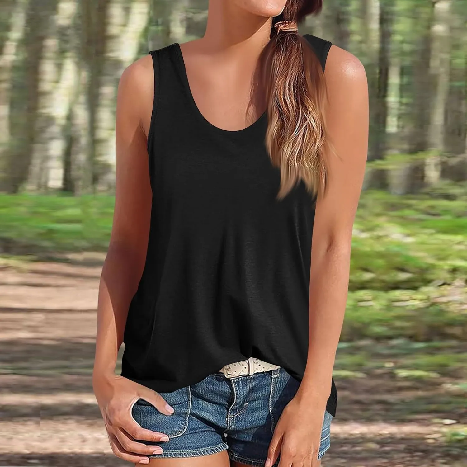 Tank Tops for Women 2024 Casual Athletic Summer Outfits Sleeveless U Neck Blouses Solid Comfort
