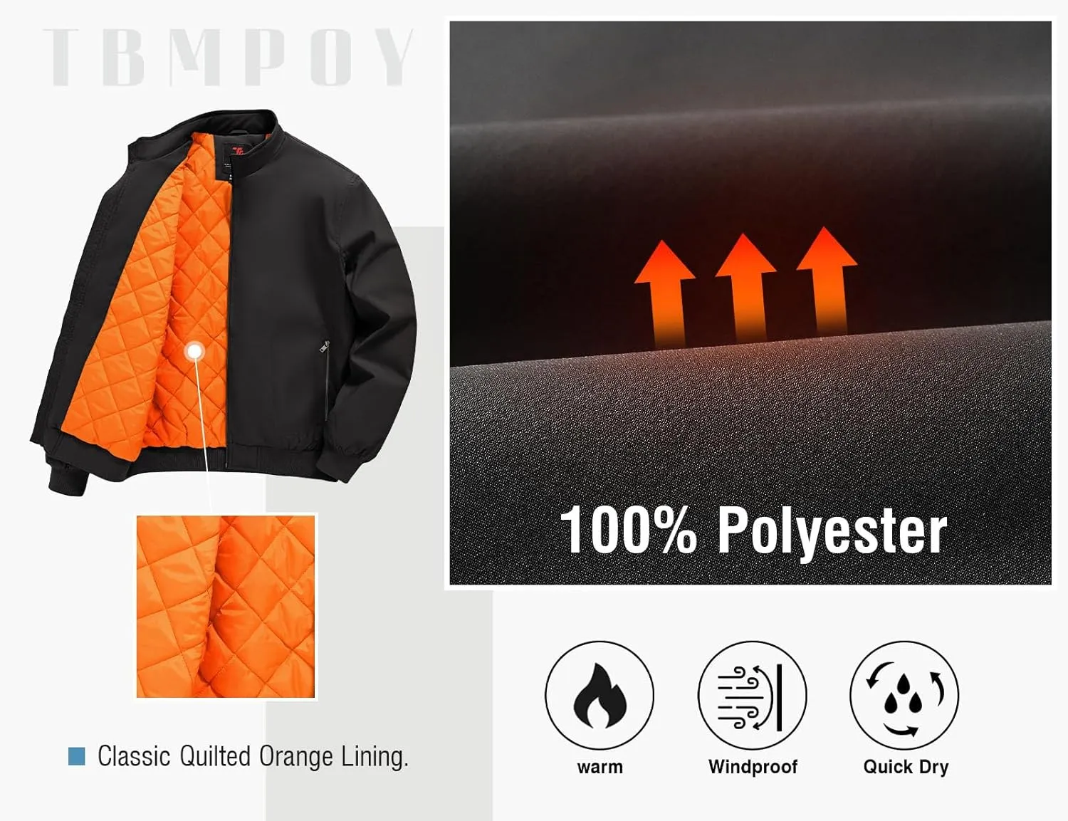 TBMPOY Men's Winter Lightweight Bomber Jackets Water Resistant Fall Casual Windbreakers Quilted Full Zip Windproof Work Coats