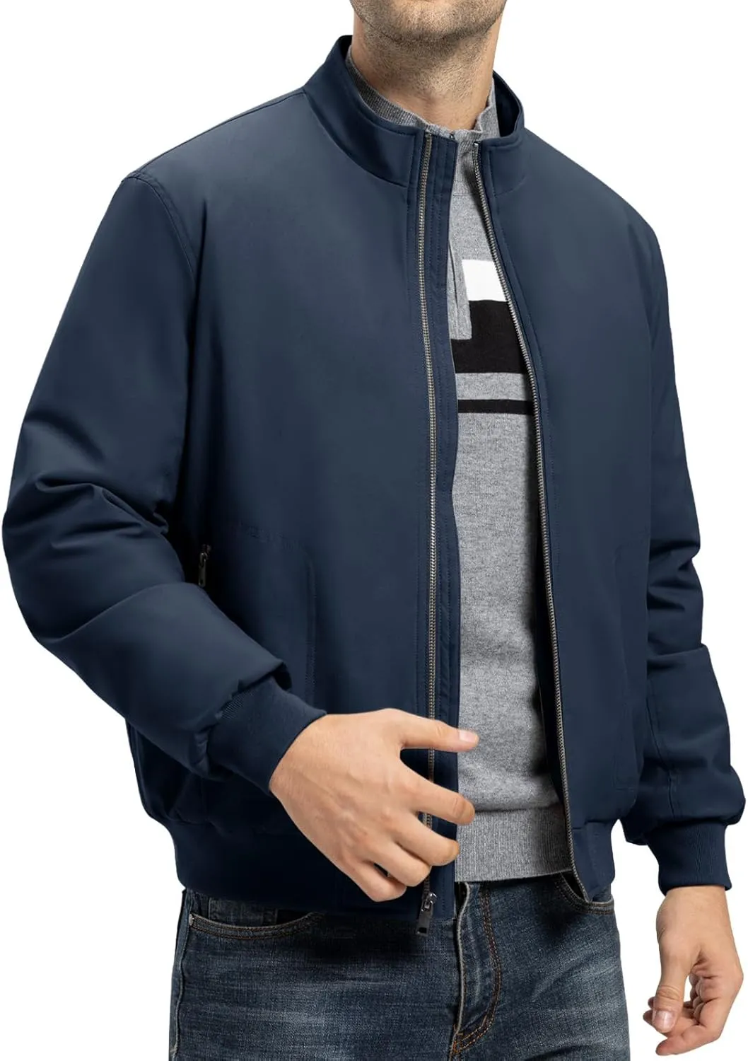 TBMPOY Men's Winter Lightweight Bomber Jackets Water Resistant Fall Casual Windbreakers Quilted Full Zip Windproof Work Coats