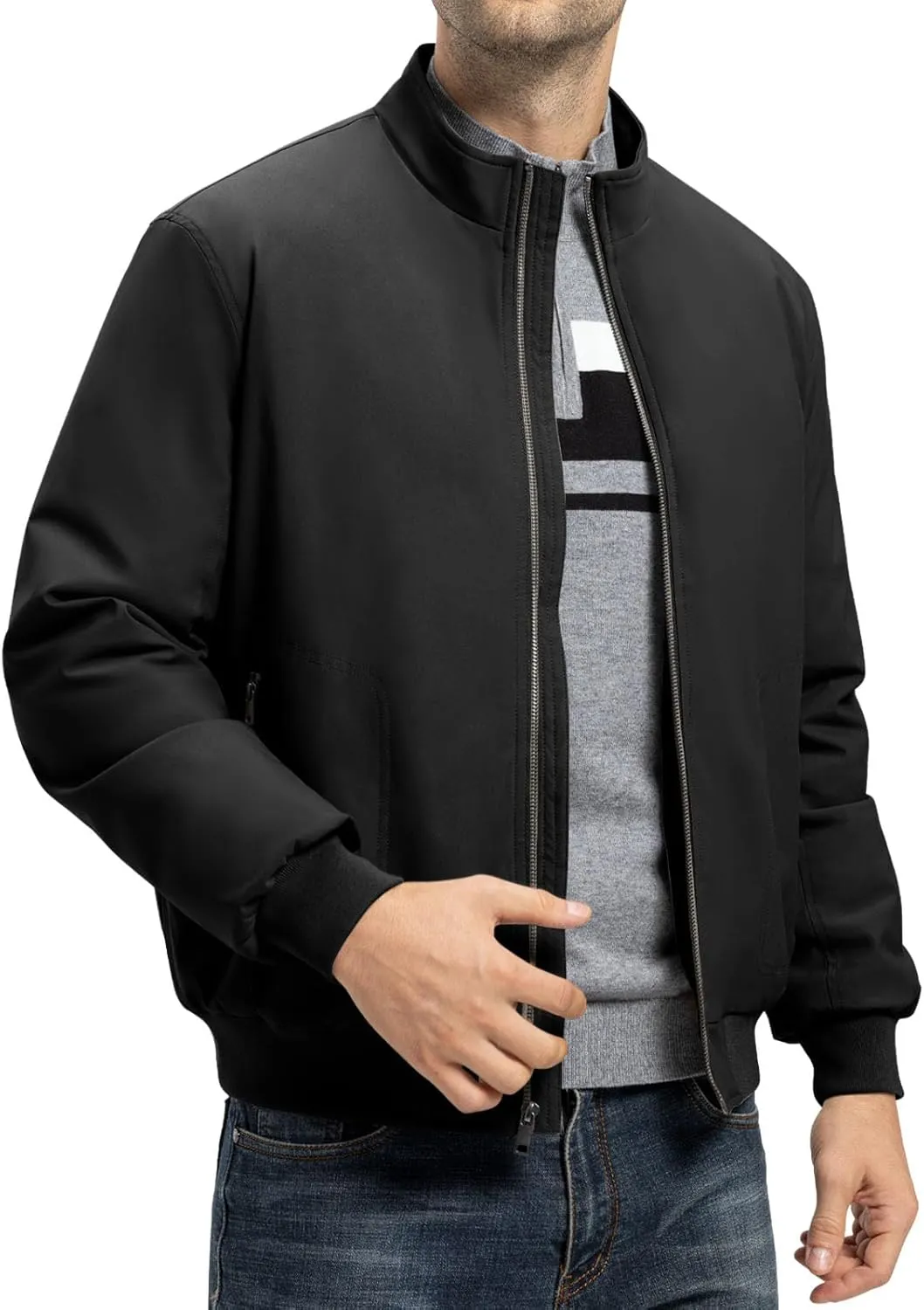 TBMPOY Men's Winter Lightweight Bomber Jackets Water Resistant Fall Casual Windbreakers Quilted Full Zip Windproof Work Coats