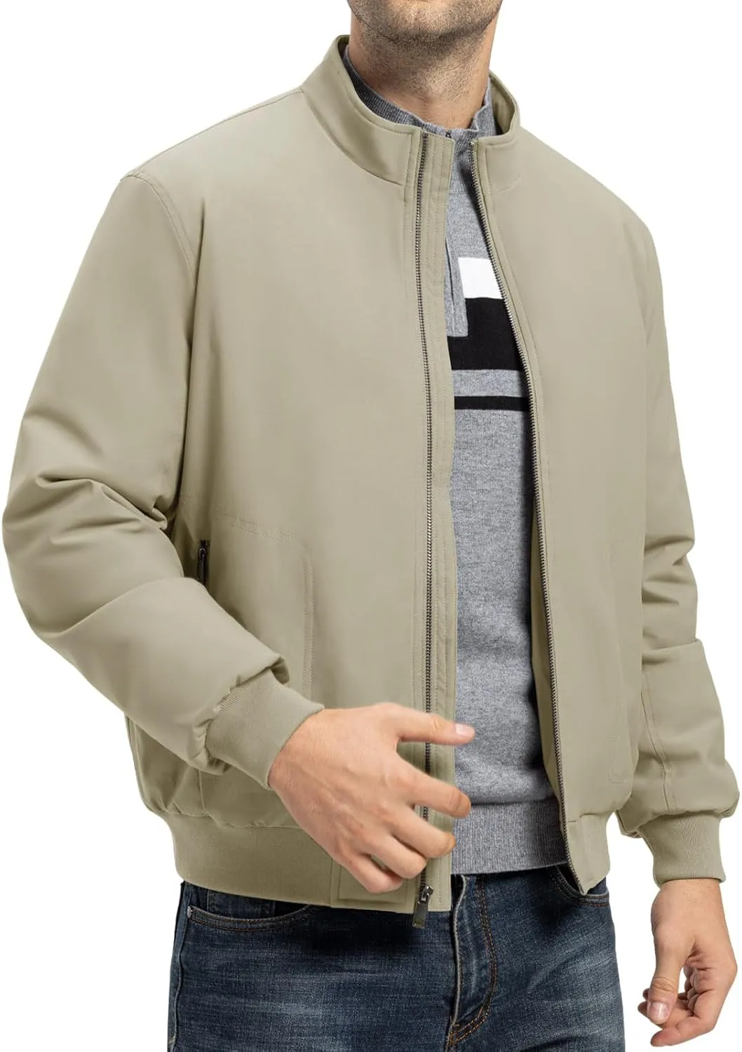 TBMPOY Men's Winter Lightweight Bomber Jackets Water Resistant Fall Casual Windbreakers Quilted Full Zip Windproof Work Coats