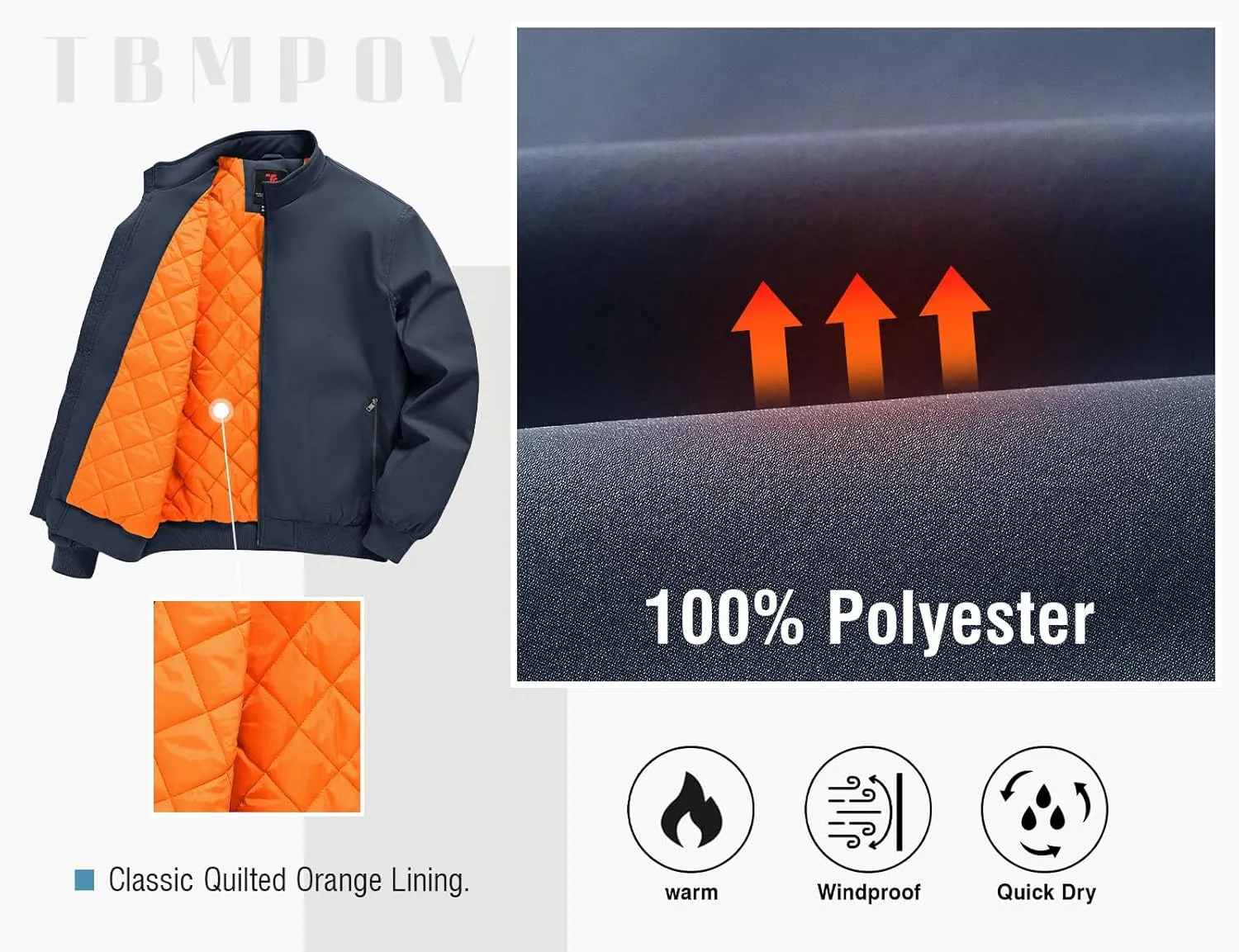 TBMPOY Men's Winter Lightweight Bomber Jackets Water Resistant Fall Casual Windbreakers Quilted Full Zip Windproof Work Coats