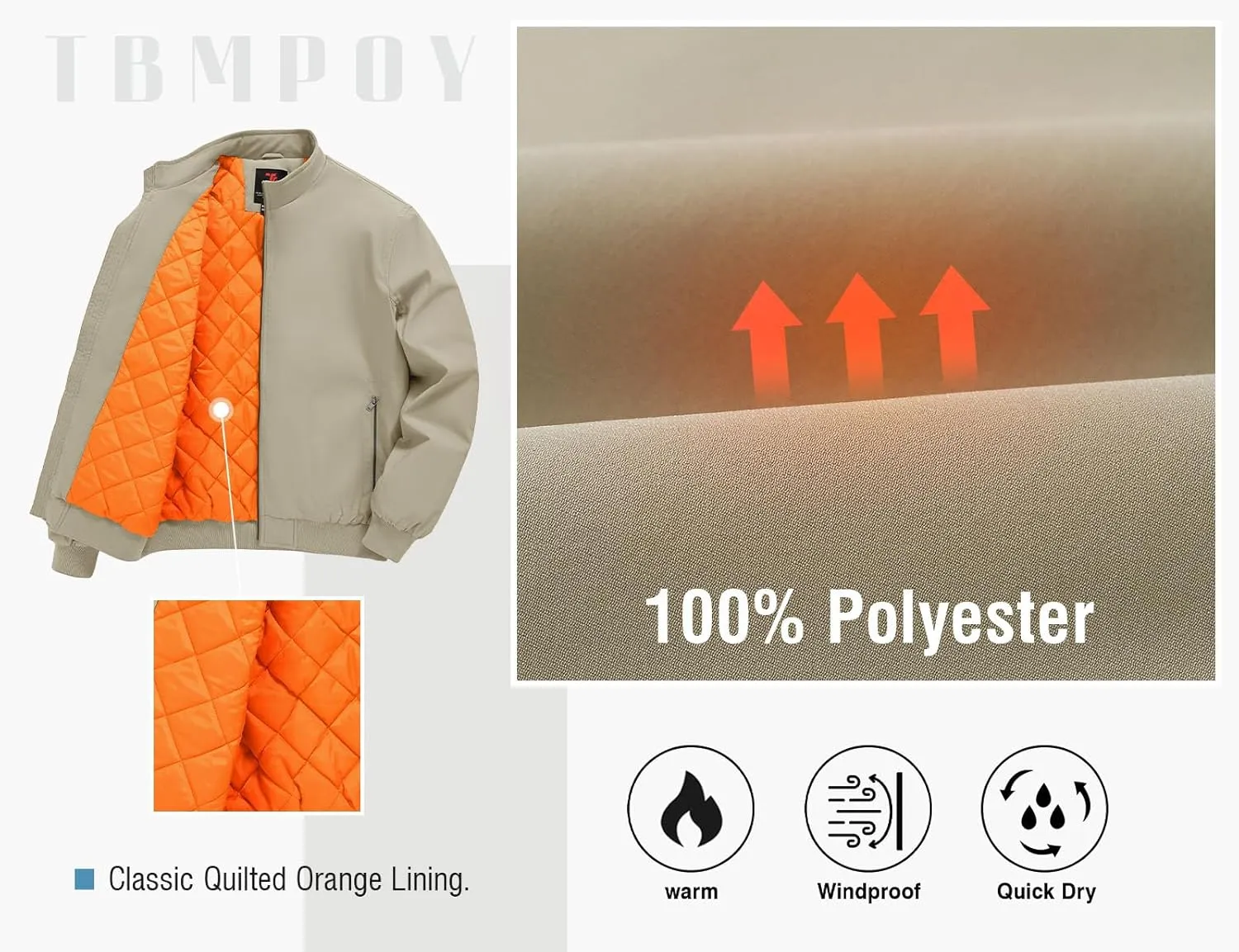 TBMPOY Men's Winter Lightweight Bomber Jackets Water Resistant Fall Casual Windbreakers Quilted Full Zip Windproof Work Coats