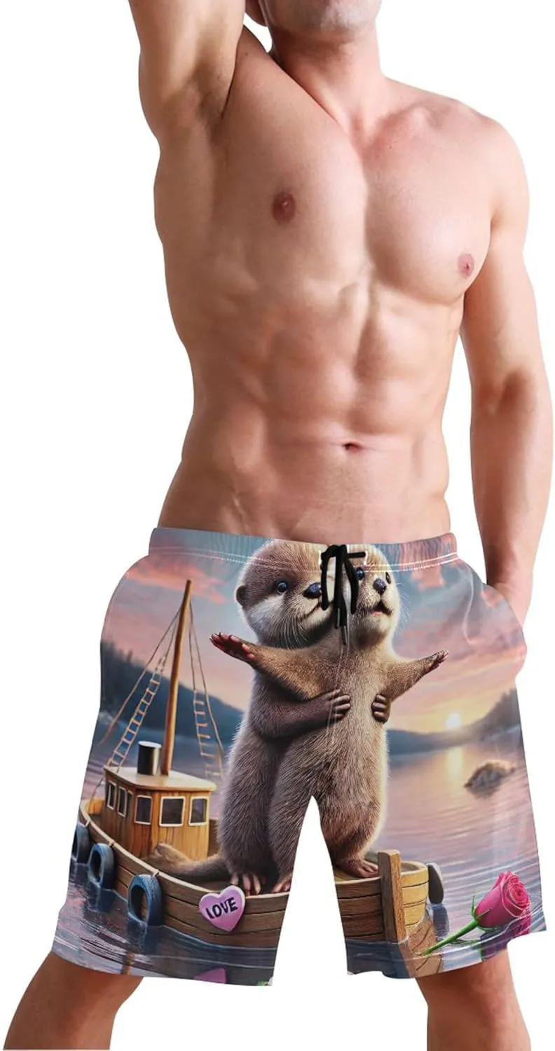 Titanic Otter Romantic Love Swimming Shorts Beach Swim Trunks Men Cute Hawaiian Swimwear Quick Dry S