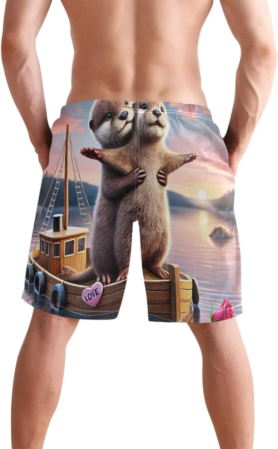 Titanic Otter Romantic Love Swimming Shorts Beach Swim Trunks Men Cute Hawaiian Swimwear Quick Dry S