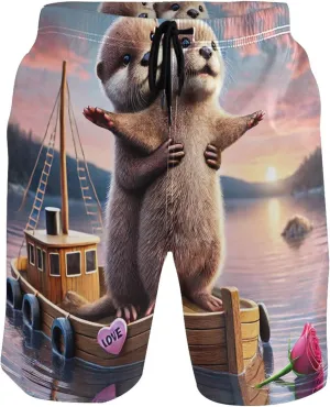 Titanic Otter Romantic Love Swimming Shorts Beach Swim Trunks Men Cute Hawaiian Swimwear Quick Dry S