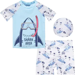 Toddler Boy Swimsuit 3 Piece Boys Swim Set Short Sleeve Boys Swim Shirt Boys Swim Trunks Rash Guard Bathing Suits