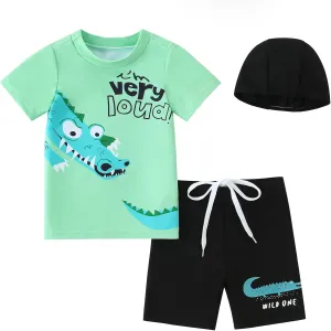 Toddler Boy Swimsuit 3 Piece Boys Swim Set Short Sleeve Boys Swim Shirt Boys Swim Trunks Rash Guard Bathing Suits