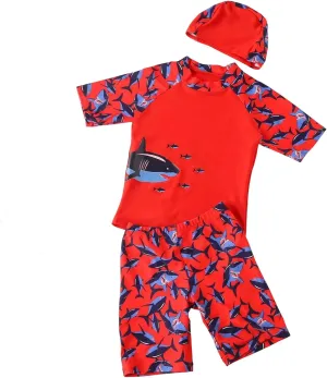 Toddler Swimsuit Boy 3 Piece Boys Swim Set Short Sleeve Boys Swim Shirt Boy Swim Trunks Rash Guard Bathing Suits