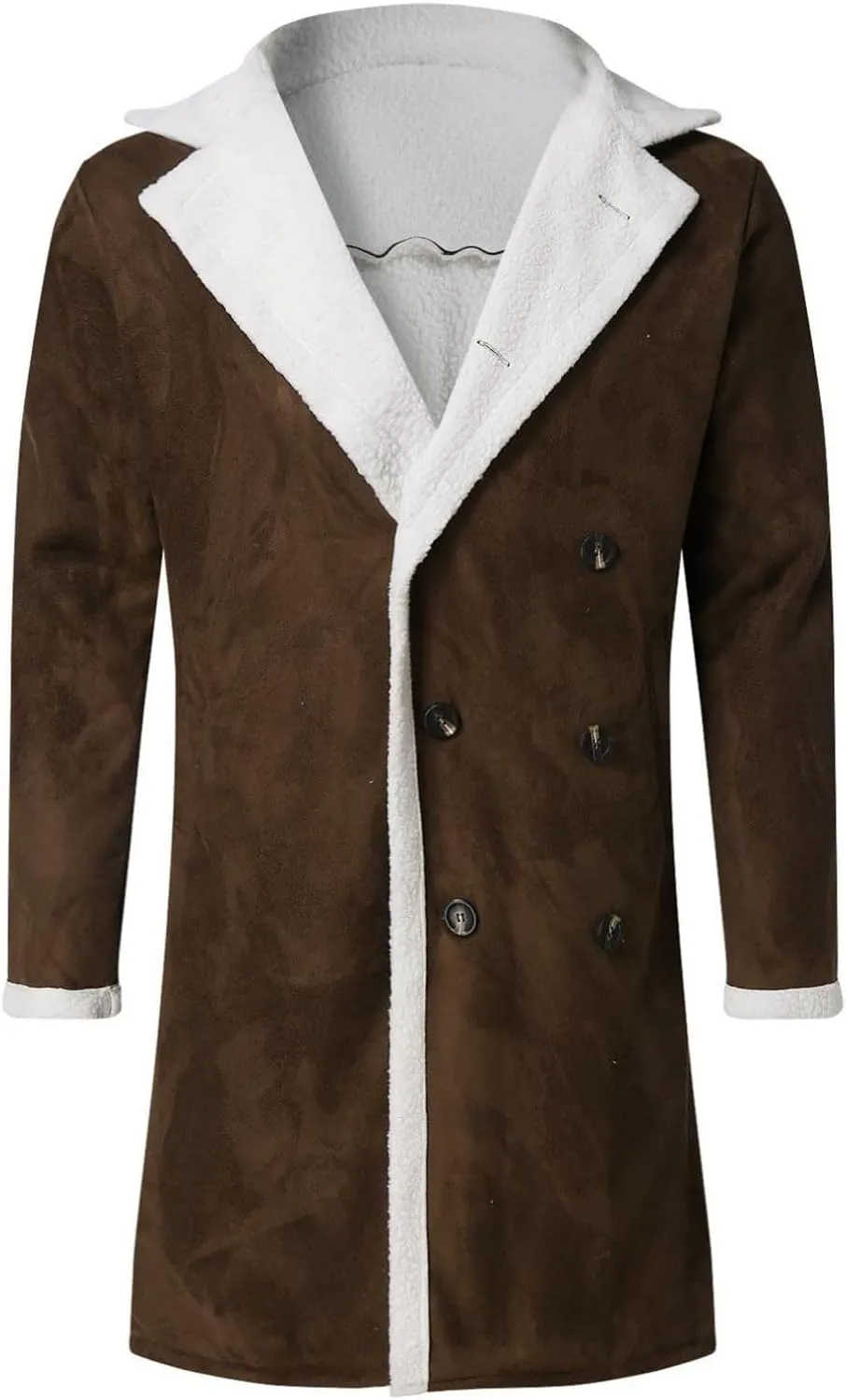 Trench Coat Men Casual Fleece Sherpa Lined Jackets Winter Warm Faux Fur Collar Long Coats Big and Tall Outwears Pockets