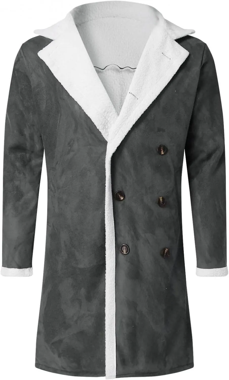 Trench Coat Men Casual Fleece Sherpa Lined Jackets Winter Warm Faux Fur Collar Long Coats Big and Tall Outwears Pockets