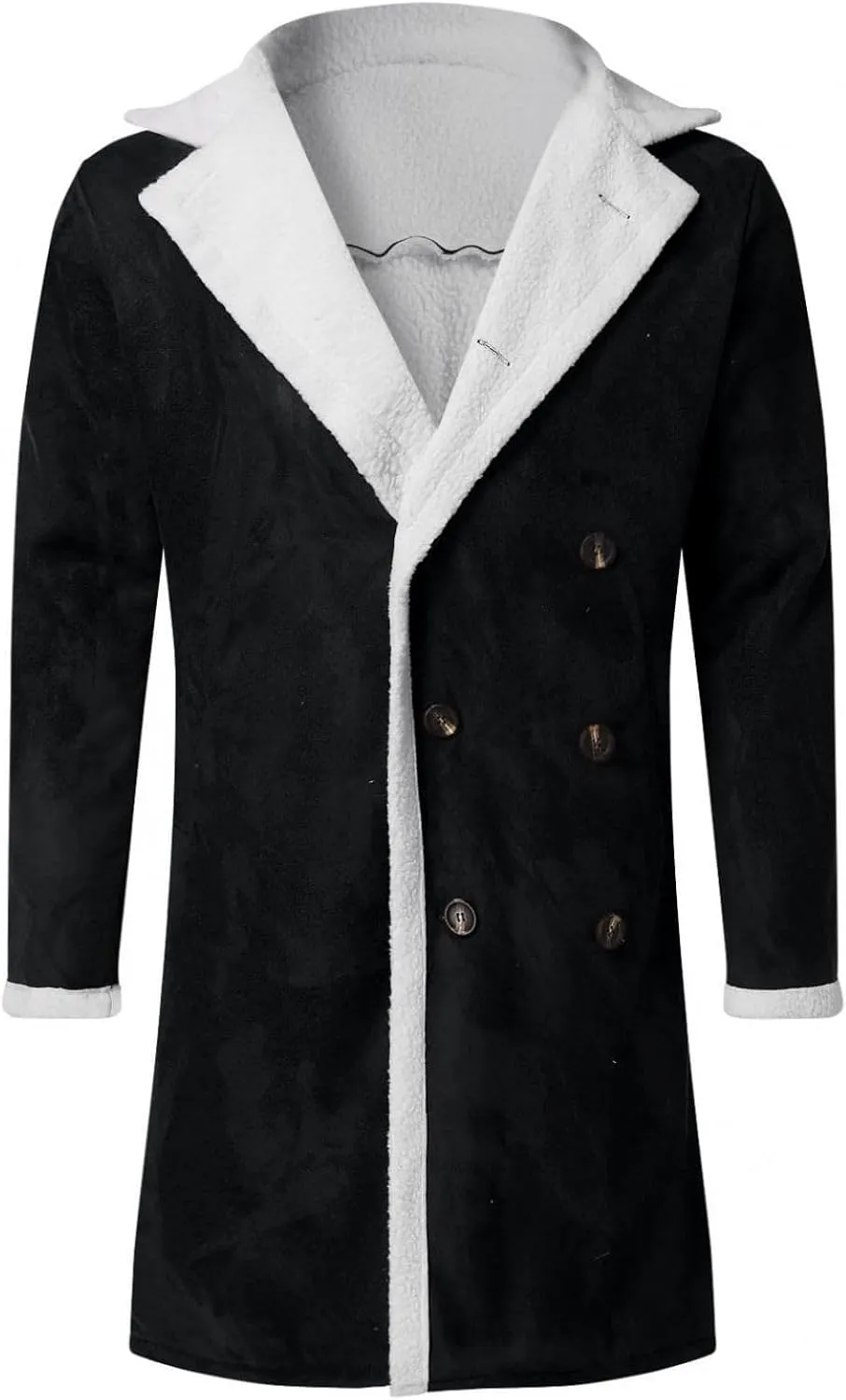 Trench Coat Men Casual Fleece Sherpa Lined Jackets Winter Warm Faux Fur Collar Long Coats Big and Tall Outwears Pockets