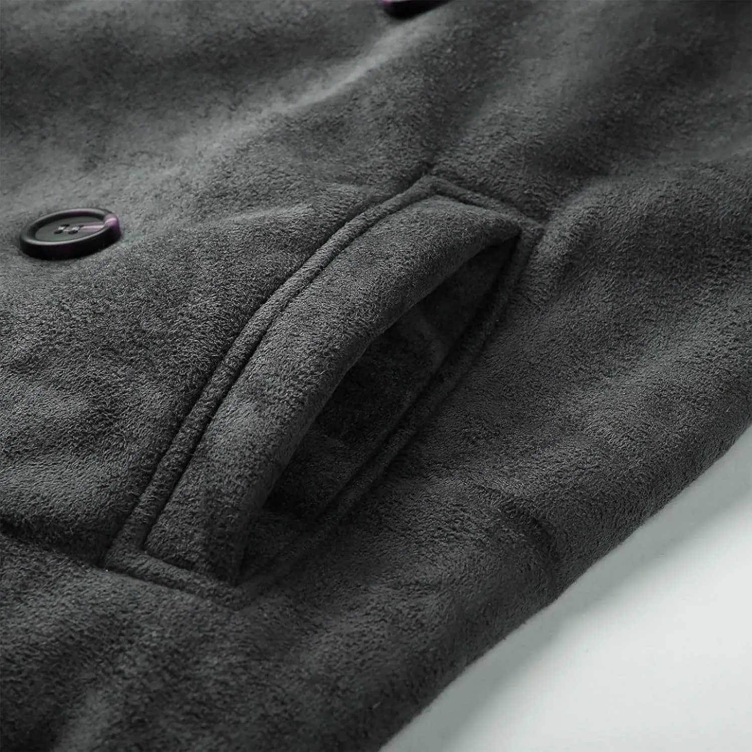 Trench Coat Men Casual Fleece Sherpa Lined Jackets Winter Warm Faux Fur Collar Long Coats Big and Tall Outwears Pockets