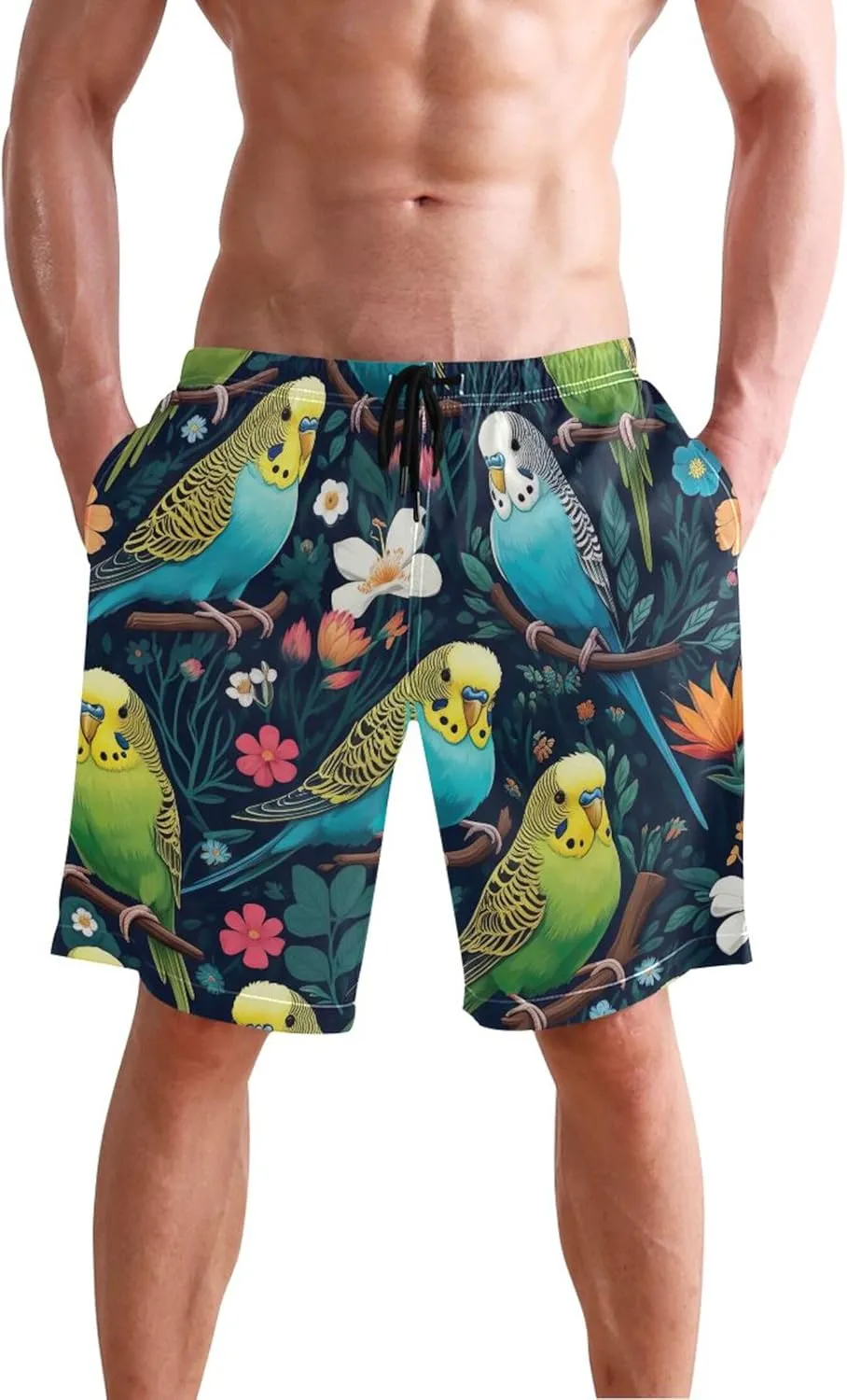Tropical Birds Colorful Men's Swim Trunks Funny Board Swimming Shorts Vacation Bathing Suit Quick Dry S