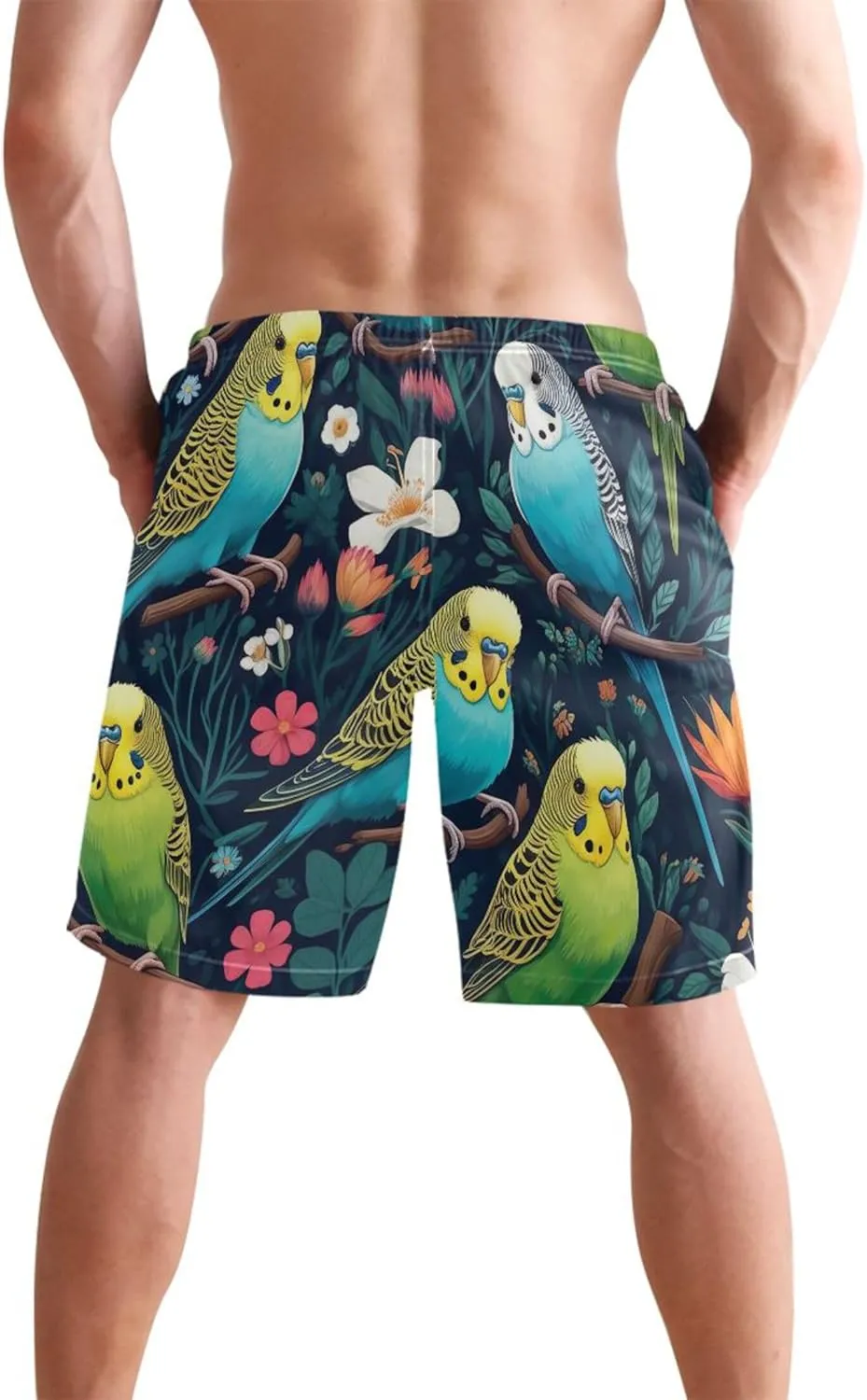 Tropical Birds Colorful Men's Swim Trunks Funny Board Swimming Shorts Vacation Bathing Suit Quick Dry S