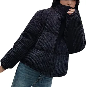 tuduoms Womens Girls Winter Coats Cute Warm Quilted Corduroy Puffer Cropped Jacket Stand Collar Short Down Parka Coat Jacket