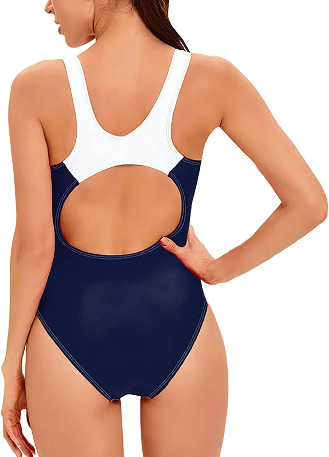 Tummy Control Swimsuits for Women Sports One Piece Swimsuits Conservative Color Matching Sexy Backless Swimsuits