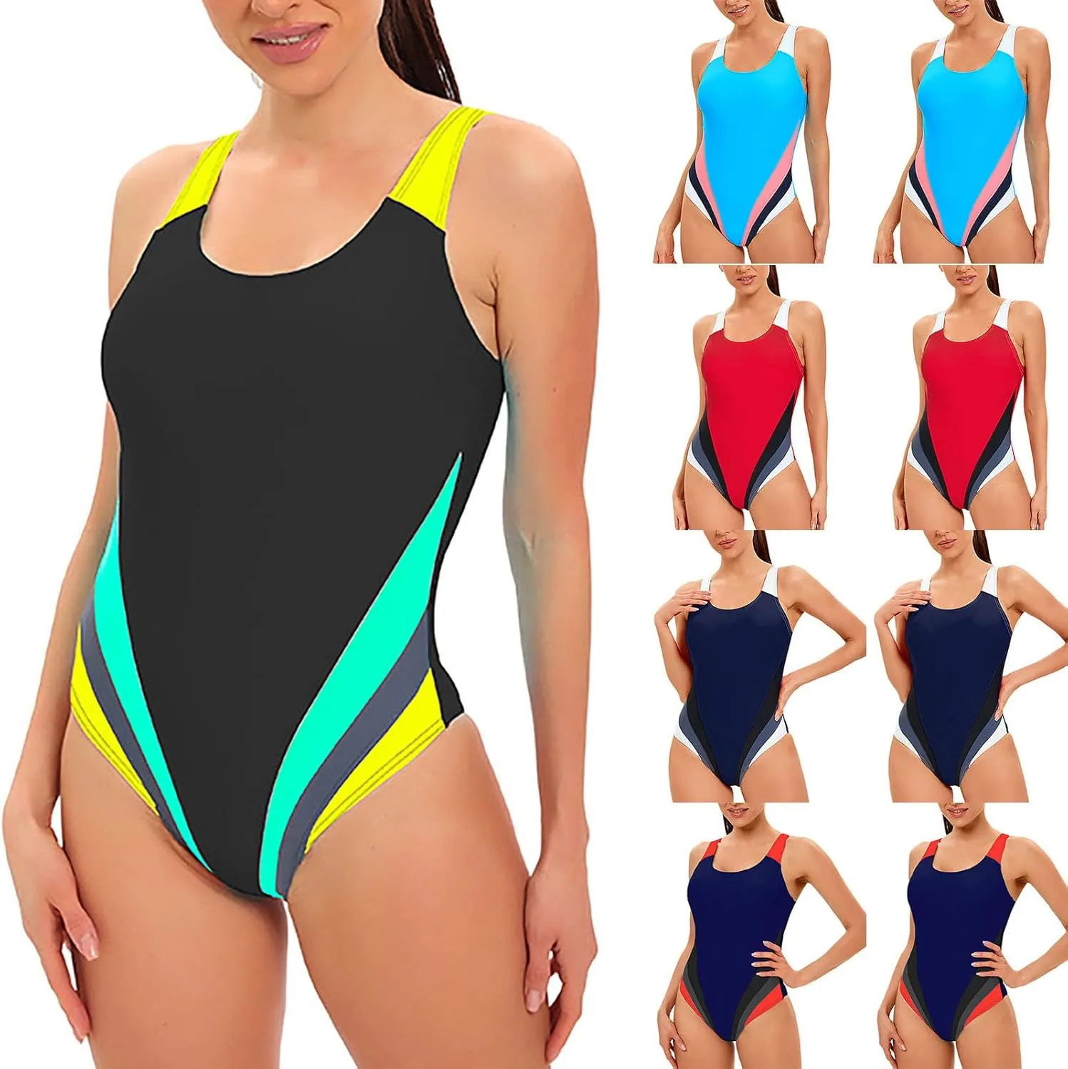 Tummy Control Swimsuits for Women Sports One Piece Swimsuits Conservative Color Matching Sexy Backless Swimsuits
