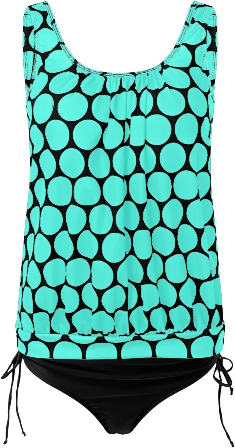 Two Piece Tankini Swimsuits for Women Print Tank Tops with Black Bottoms Modest Loose Fit Swimwear Sets Bathing Suits