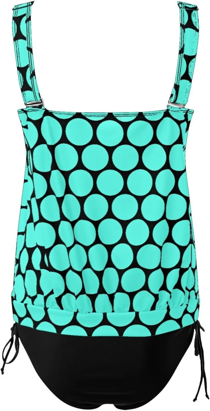 Two Piece Tankini Swimsuits for Women Print Tank Tops with Black Bottoms Modest Loose Fit Swimwear Sets Bathing Suits