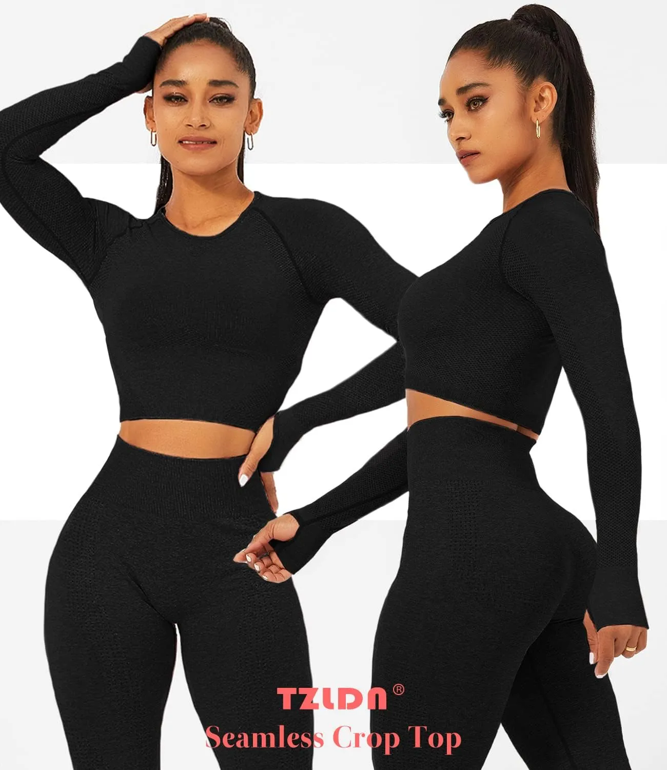 TZLDN Women Gym Short Sleeve Compression Shirt Seamless Tight Workout Crop Tops Yoga Sports Athletic Tees