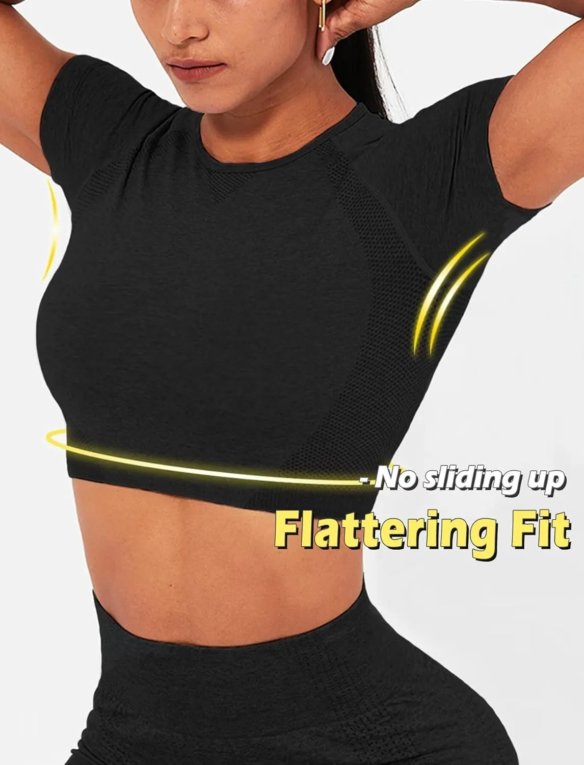 TZLDN Women Gym Short Sleeve Compression Shirt Seamless Tight Workout Crop Tops Yoga Sports Athletic Tees