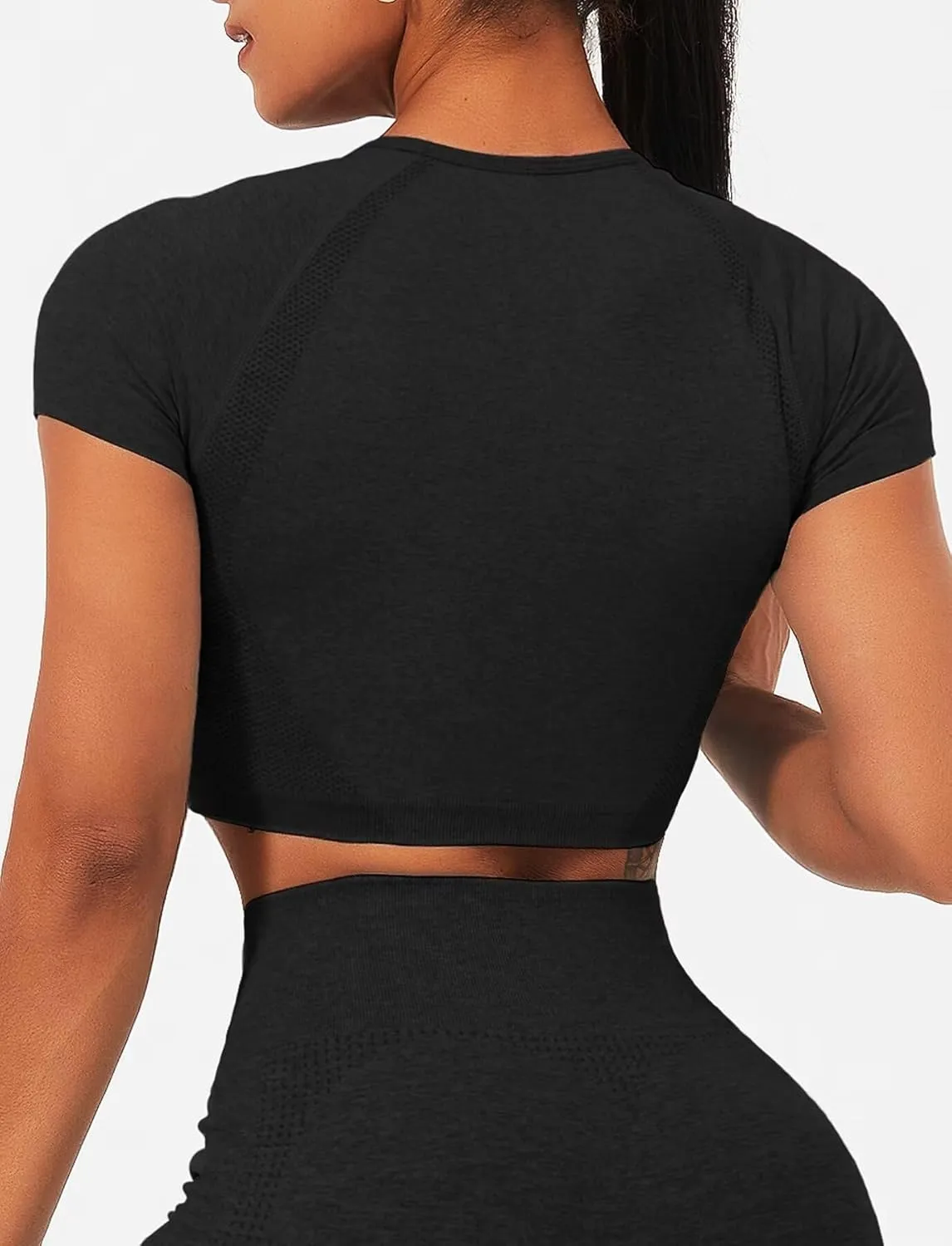 TZLDN Women Gym Short Sleeve Compression Shirt Seamless Tight Workout Crop Tops Yoga Sports Athletic Tees