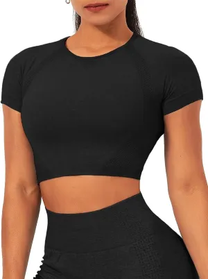 TZLDN Women Gym Short Sleeve Compression Shirt Seamless Tight Workout Crop Tops Yoga Sports Athletic Tees