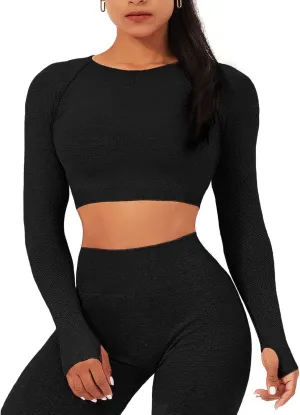TZLDN Women Gym Short Sleeve Compression Shirt Seamless Tight Workout Crop Tops Yoga Sports Athletic Tees