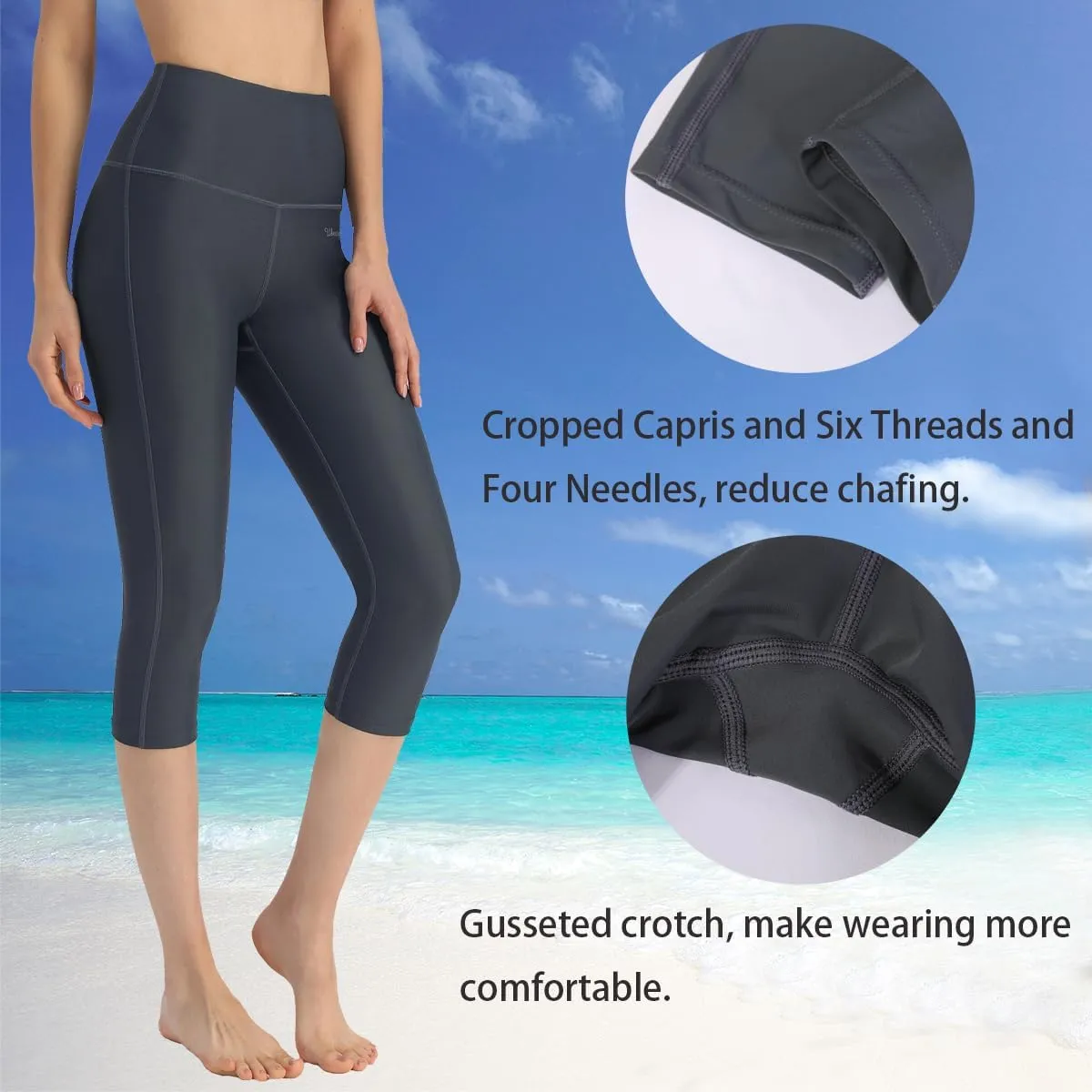 Ubestyle UPF 50  High Waist Swim Leggings for Women Swim Capris Swim Pant Swim Tights Beach Pants Sun Protective