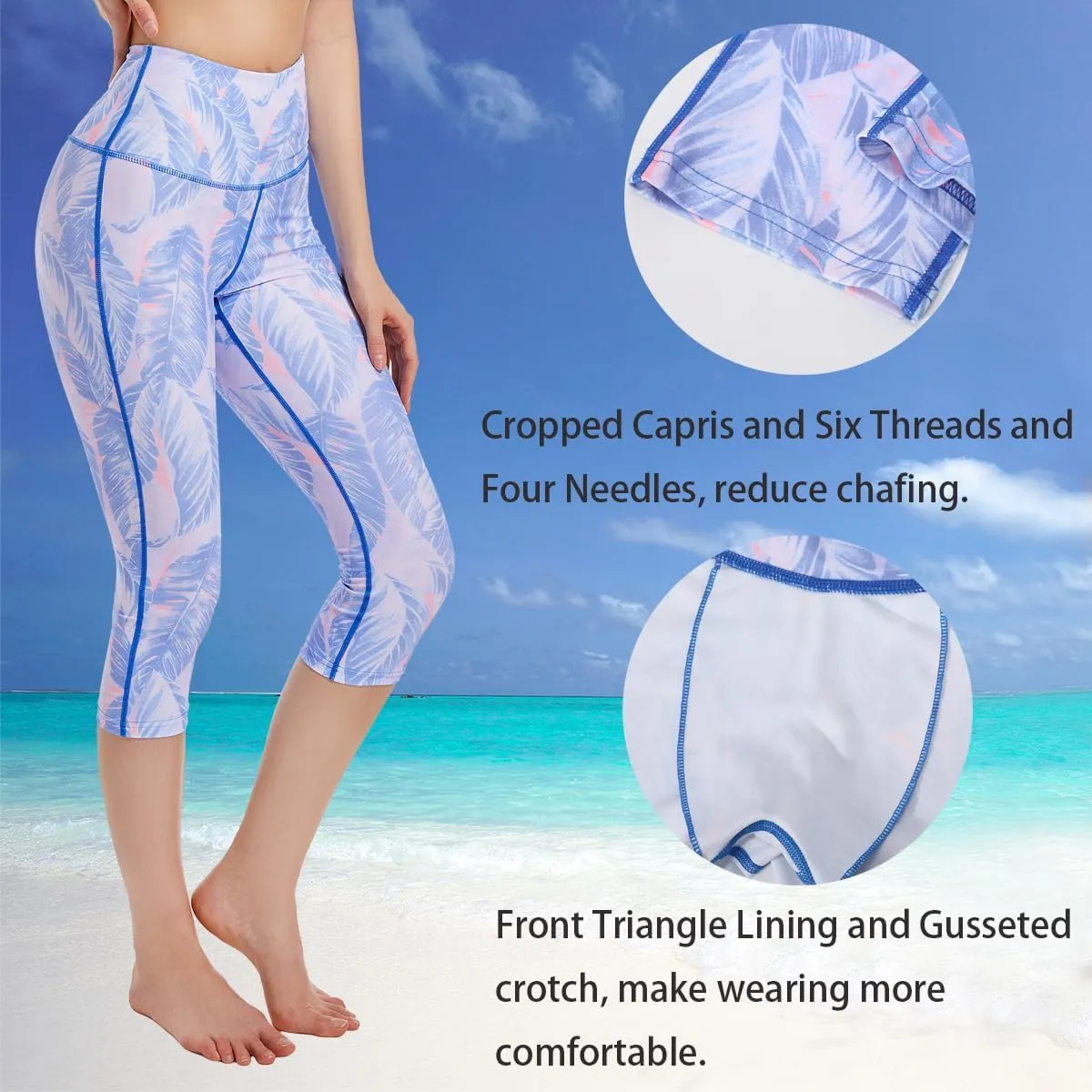 Ubestyle UPF 50  High Waist Swim Leggings for Women Swim Capris Swim Pant Swim Tights Beach Pants Sun Protective
